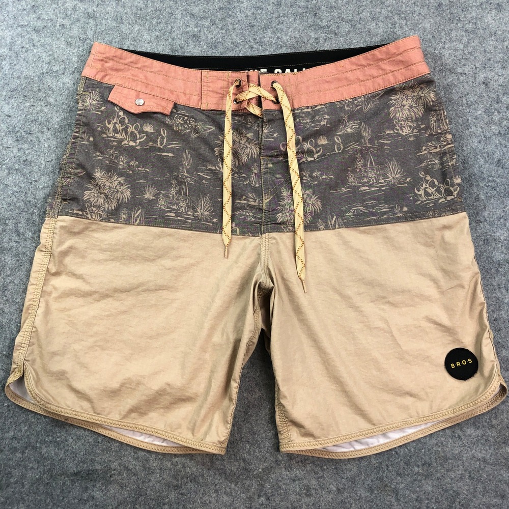 Howler Brothers Mens Board Shorts 34 Desert Cactus Print Tan Brown Coral